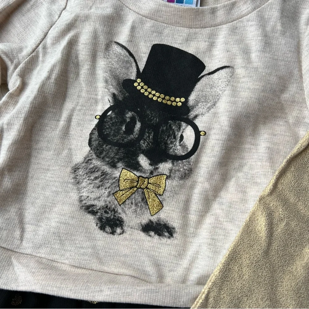 Healthtex Cream Gold and Black Tutu Top and Gold Leggings Set - Picture 3 of 5